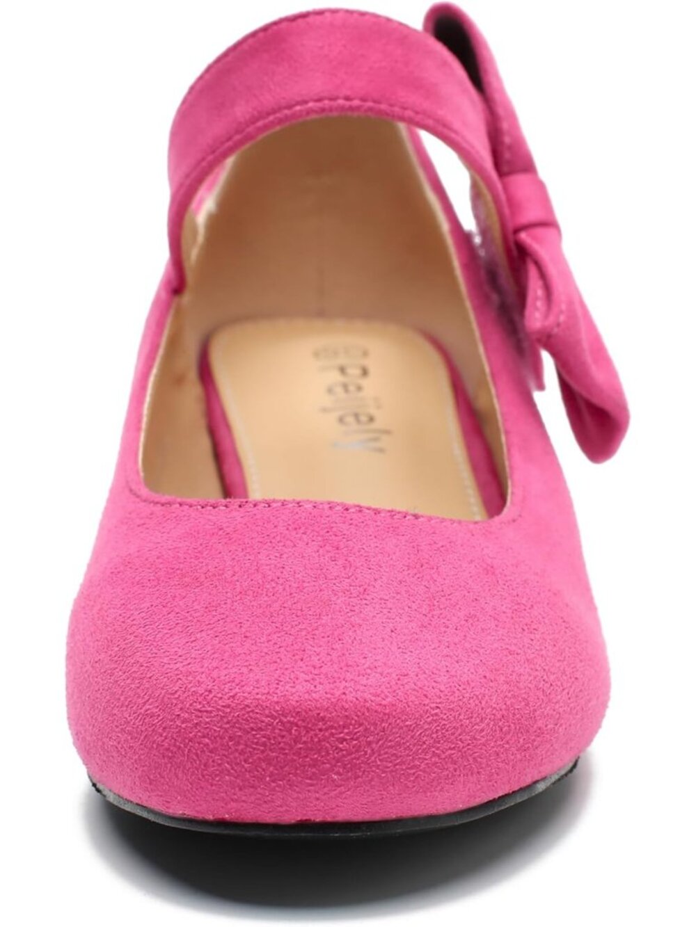 Women's Pink Suede Low Block Heel with Side Bowknot Round Toe Wedding Pump Shoes - Picture 6 of 7